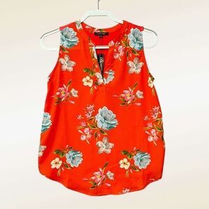 Papermoon Orange Floral Sleeveless Top Size XS NWT Mandarin Collar V-neck Casual